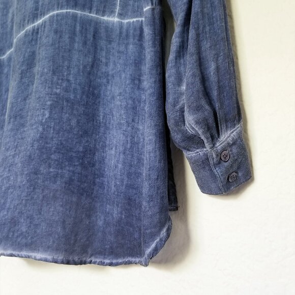 Bella Dahl Blue Distressed Split Side Longline Tunic Button Down Shirt Top L USA - Picture 9 of 15